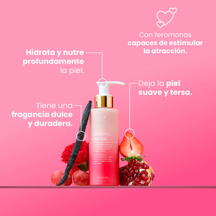 Sensual Dream - Crema Corporal Hidratante y Nutritiva con feromonas y sensuales notas de Vainilla y Uva | Eco Bio Boutique